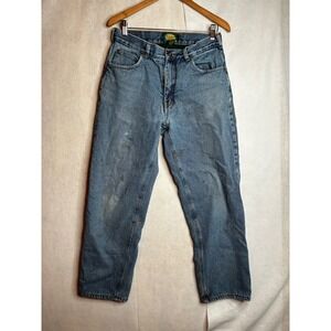 Cabelas Fleece Lined Denim Jeans Mens 32x30 Work Pants MO2PT038 Green Lining